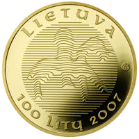 100 litų moneta iš serijos, skirtos Lietuvos vardo minėjimo tūkstantmečiui (420€)