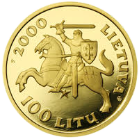 100 litų moneta, skirta didžiajam Lietuvos kunigaikščiui Vytautui (iš serijos "Lietuvos valdovai")  (950€)